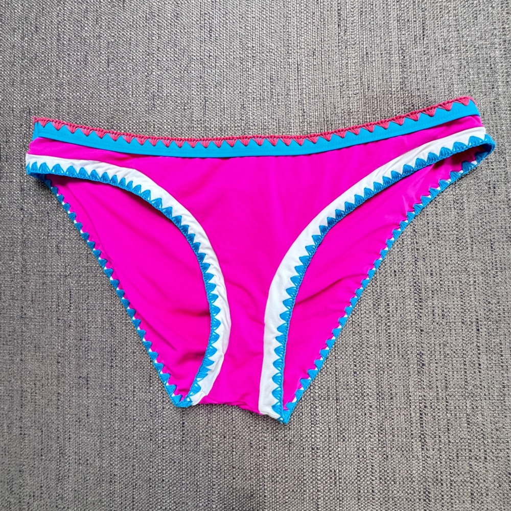 Lucky Brand Swim Pink Crochet Whipstitch Bikini Bottoms Large 1208453